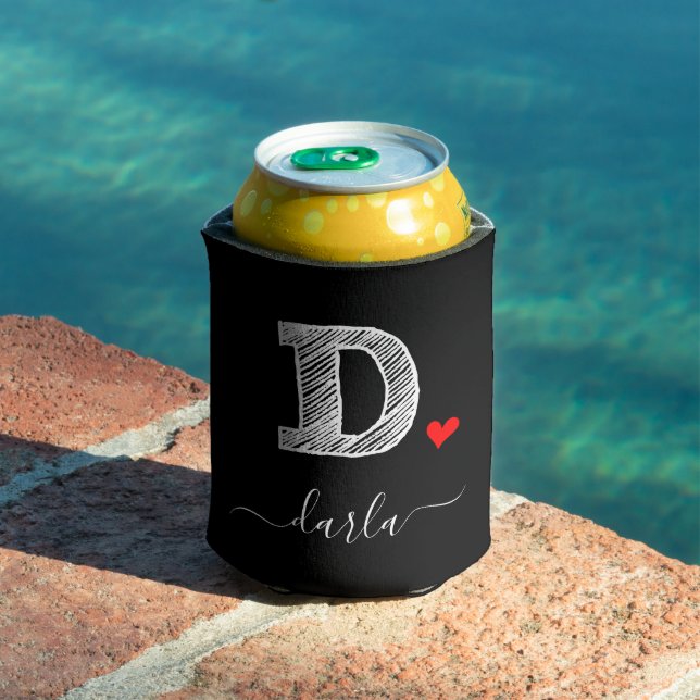 Retro Sketch Monogram Letter D, Can Cooler (In Situ Pool)