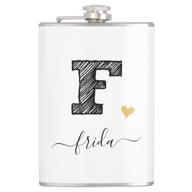 Retro Sketch Monogram Letter F, Flask (Front)