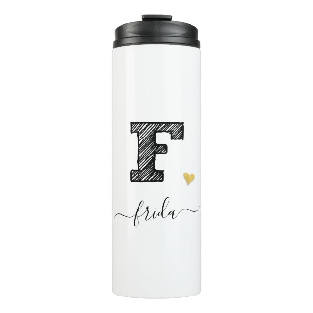 Retro Sketch Monogram Letter F, Thermal Tumbler (Front)