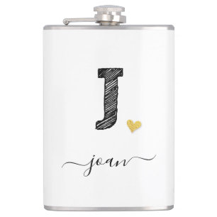 Retro Sketch Monogram Letter J, Flask