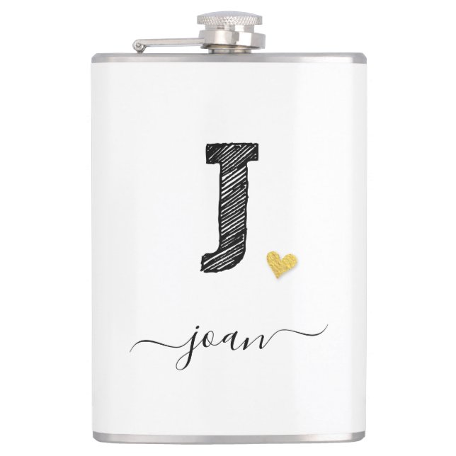 Retro Sketch Monogram Letter J, Flask (Front)