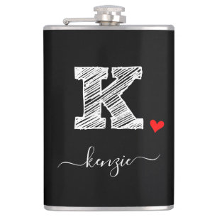 Retro Sketch Monogram Letter K, Flask
