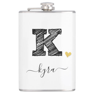 Retro Sketch Monogram Letter K, Flask
