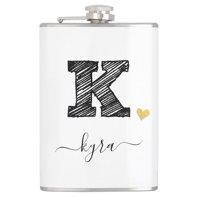Retro Sketch Monogram Letter K, Flask (Front)