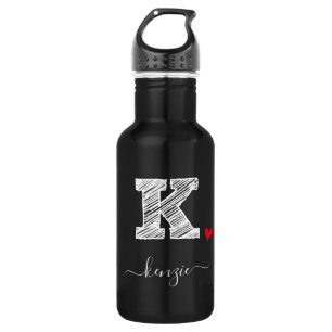 Retro Sketch Monogram Letter K, Water Bottle