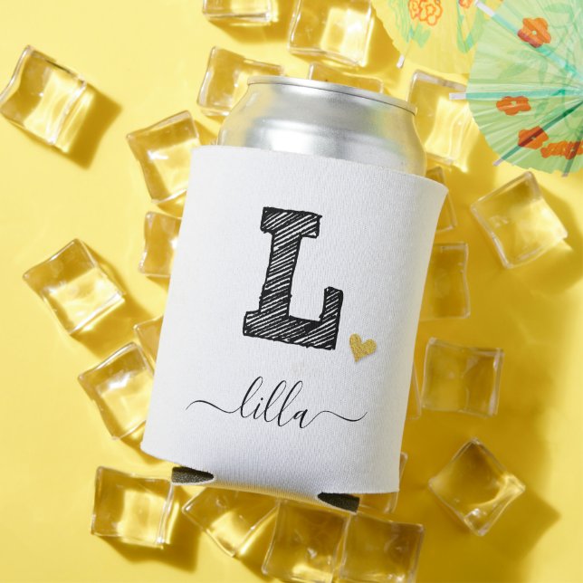 Retro Sketch Monogram Letter L, Can Cooler (In Situ Summer)