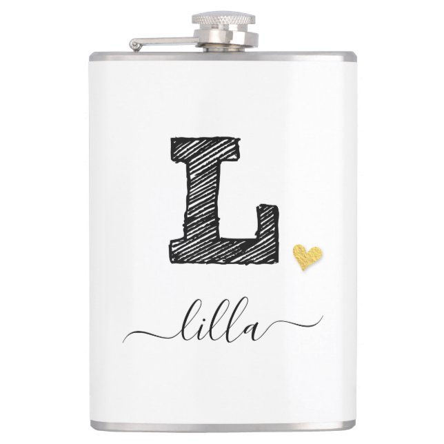 Retro Sketch Monogram Letter L, Flask (Front)