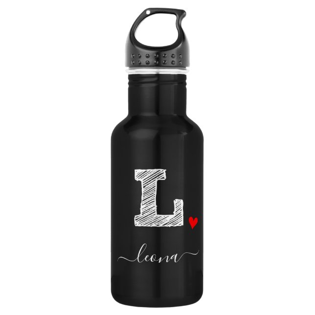 Retro Sketch Monogram Letter L, Water Bottle (Front)