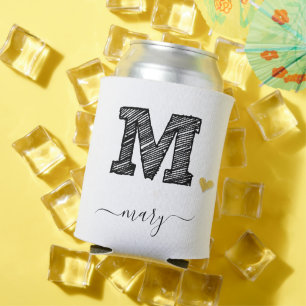 Retro Sketch Monogram Letter M, Can Cooler