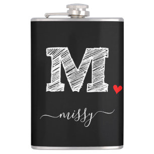 Retro Sketch Monogram Letter M, Flask