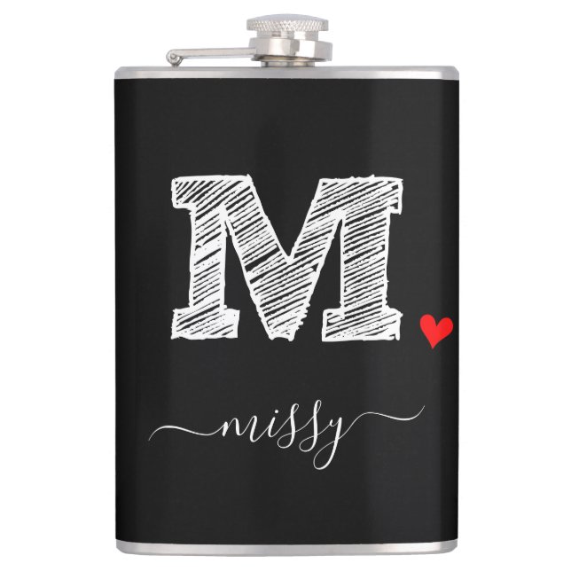 Retro Sketch Monogram Letter M, Flask (Front)