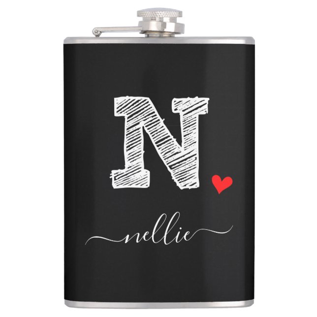 Retro Sketch Monogram Letter N, Flask (Front)