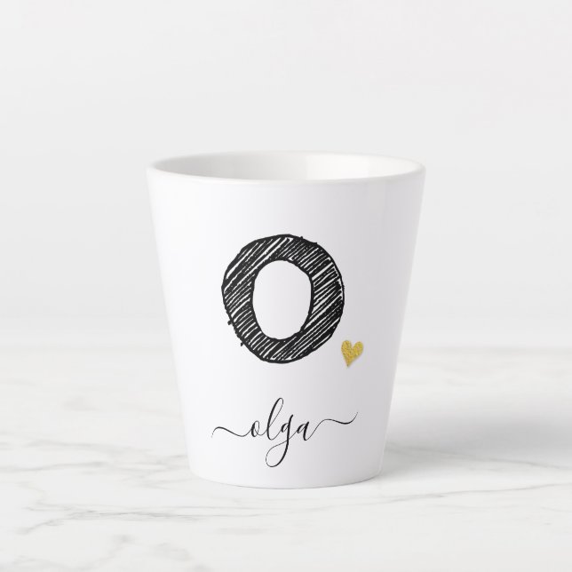 Retro Sketch Monogram Letter O, Latte Mug (Front)