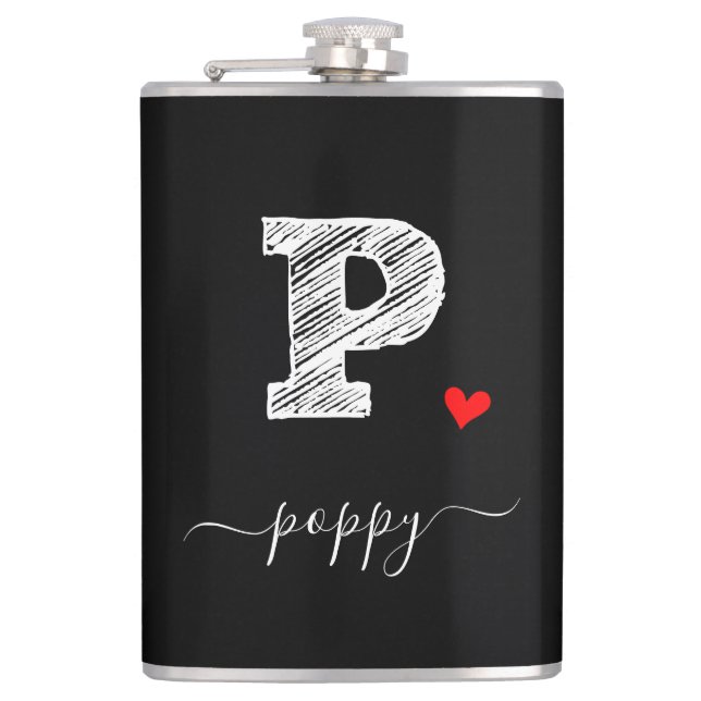 Retro Sketch Monogram Letter P, Flask (Front)