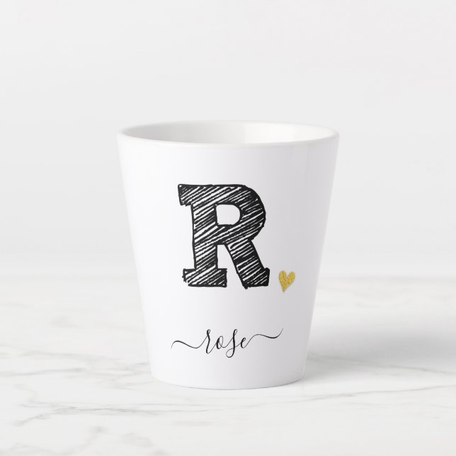 Retro Sketch Monogram Letter R, Latte Mug (Front)