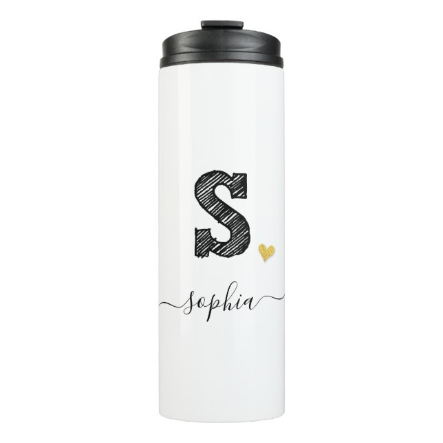 Retro Sketch Monogram Letter S, Thermal Tumbler (Front)