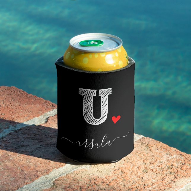 Retro Sketch Monogram Letter U, Can Cooler (In Situ Pool)