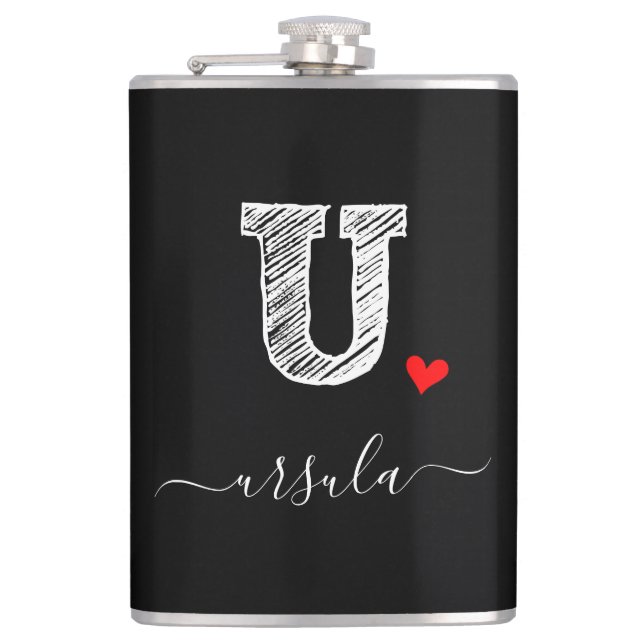Retro Sketch Monogram Letter U, Flask (Front)