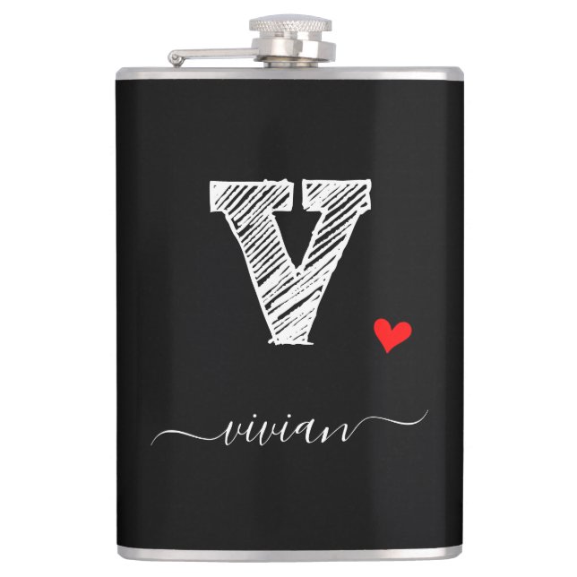 Retro Sketch Monogram Letter V, Flask (Front)