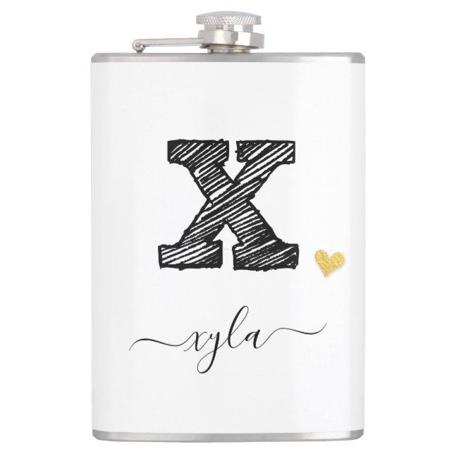 Retro Sketch Monogram Letter X, Flask (Front)
