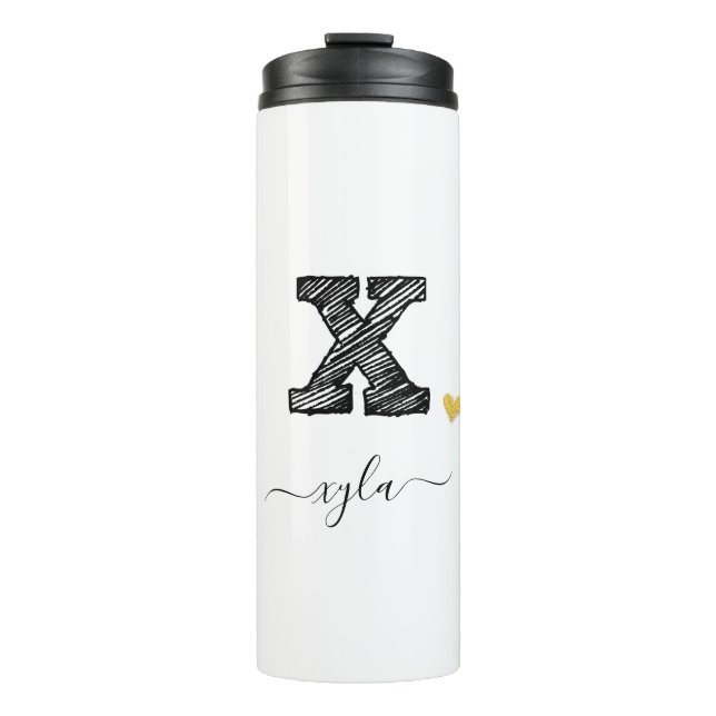 Retro Sketch Monogram Letter X, Thermal Tumbler (Front)