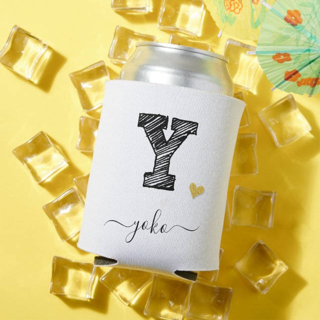Retro Sketch Monogram Letter Y, Can Cooler (In Situ Summer)