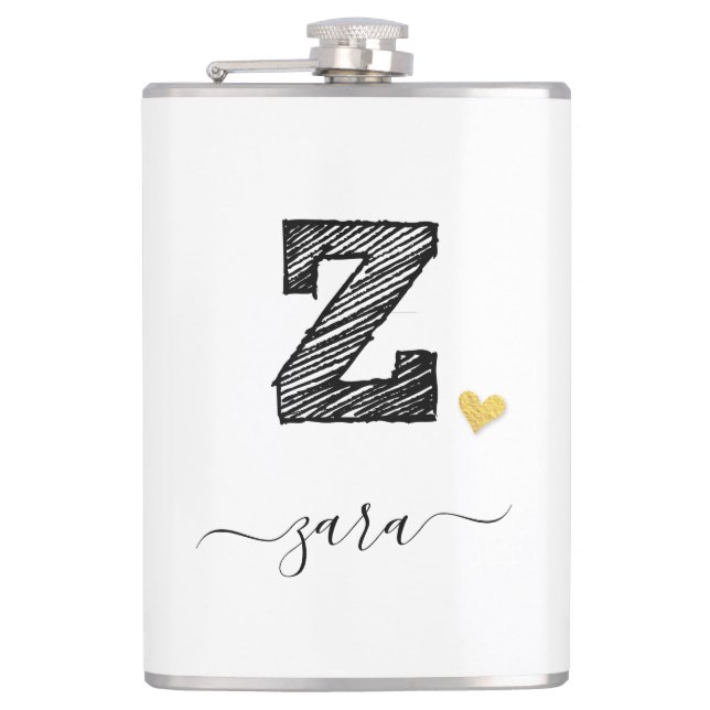 Retro Sketch Monogram Letter Z, Flask (Front)