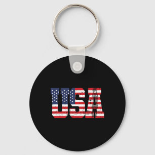 Retro Sketll Player Silhouette American Flag Usa Key Ring