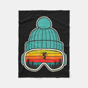 Retro ski goggles beanie reflection mountain sunse fleece blanket