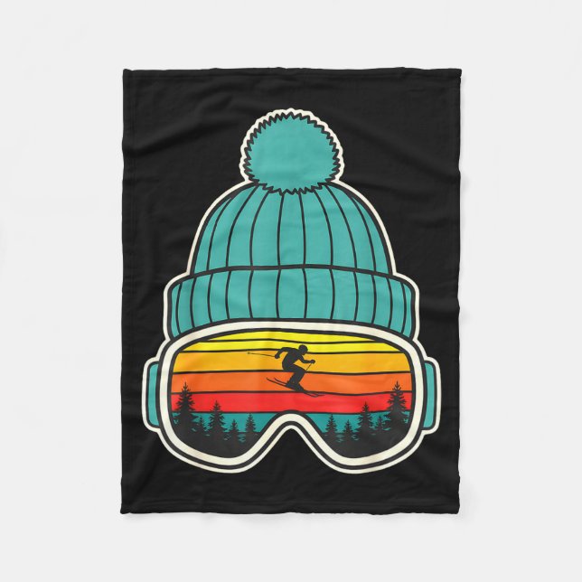 Retro ski goggles beanie reflection mountain sunse fleece blanket (Front)