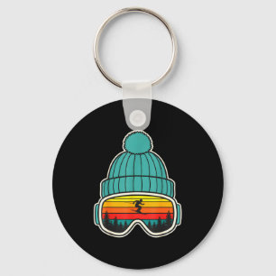 Retro ski goggles beanie reflection mountain sunse key ring