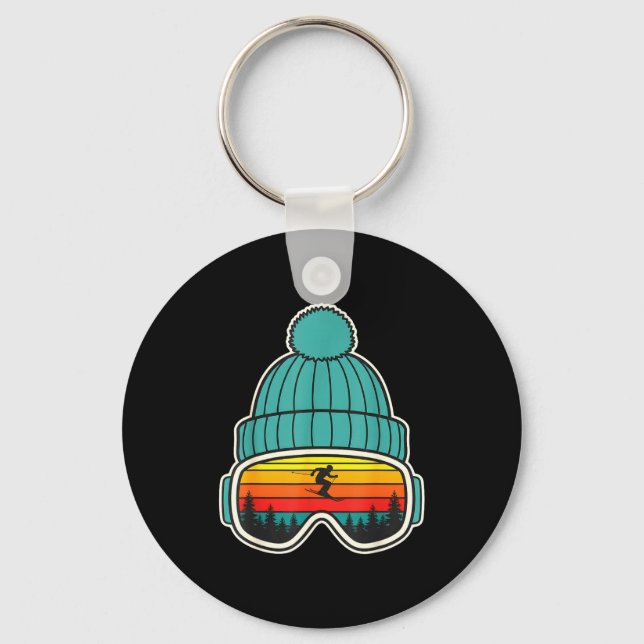 Retro ski goggles beanie reflection mountain sunse key ring (Front)