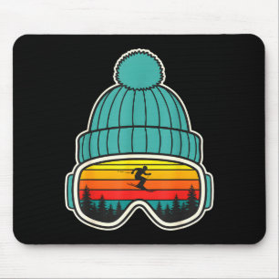 Retro ski goggles beanie reflection mountain sunse mouse pad