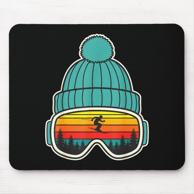 Retro ski goggles beanie reflection mountain sunse mouse pad (Front)