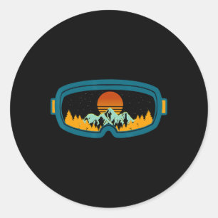 Retro Ski Goggles Skiing Skis Snowboard Winter Sea Classic Round Sticker