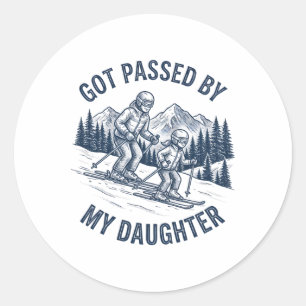 Retro Ski Life Got Ped By Daughter Mountain Humour Classic Round Sticker