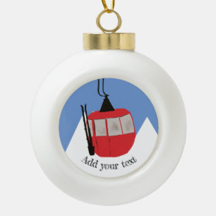 Retro Ski Lift Skiing Snow Mountain Illustration Ceramic Ball Christmas Ornament