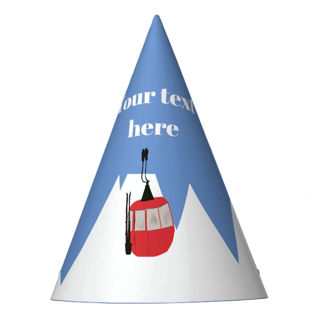 Retro Ski Lift Skiing Snow Mountain Illustration Party Hat (Front)