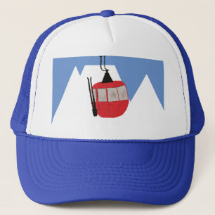 Retro Ski Lift Skiing Snow Mountain Illustration Trucker Hat