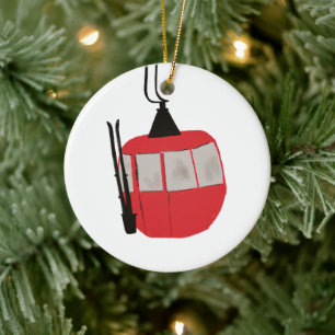 Retro Ski Lift - Skiing Snowboarding Ceramic Ornament