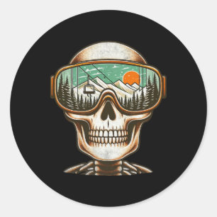 Retro Ski Skeleton Goggles Mountain Snow Skiing Wi Classic Round Sticker