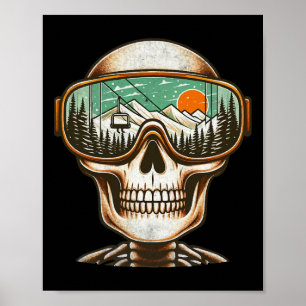 Retro Ski Skeleton Goggles Mountain Snow Skiing Wi Poster