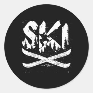 Retro Ski Skiing Skier Snowboarding Winter Sports Classic Round Sticker