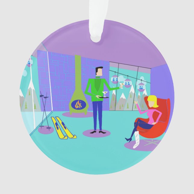 Retro Ski Vacation Christmas Ornament (Front)