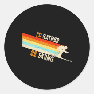 Retro Ski Vacation Winter Sports Id Rather Be Skii Classic Round Sticker