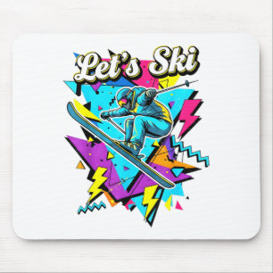 Retro ski vintage 80s 90s skiing sports design mouse pad