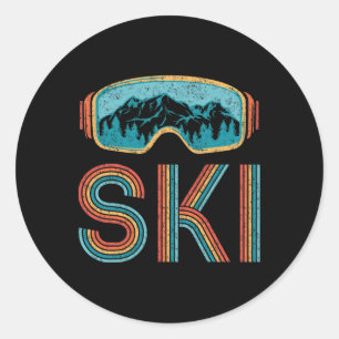 Retro Ski Vintage 80s 90s Winter Sport Skiing Men Classic Round Sticker