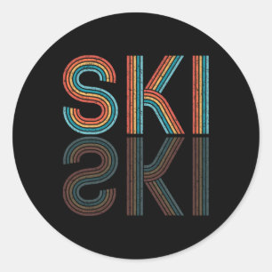 Retro Ski Vintage 80s 90s Winter Sport Skiing Men Classic Round Sticker