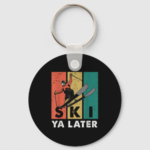 Retro Ski Ya Later Vintage Skier Ski Athletes Skis Key Ring
