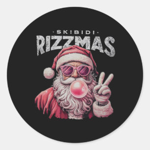 Retro Skibidi Rizzmas Christmas Rizz Santa Bubbleg Classic Round Sticker